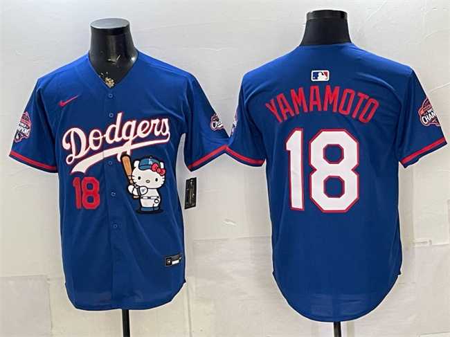 Men's Los Angeles Dodgers #18 Yoshinobu Yamamoto Royal Hello Kitty Night 2025 World Series Champions Patch Stitched Jersey Dzhi,We sell and wholesale Men's Los Angeles Dodgers #18 Yoshinobu Yamamoto Royal Hello Kitty Night 2025 World Series Champions Patch Stitched Jersey Dzhi on line form chian!
