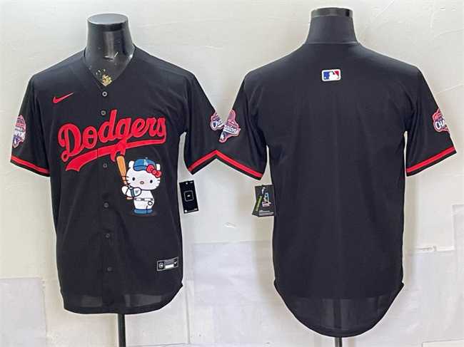 Men's Los Angeles Dodgers Blank Black Hello Kitty Night 2025 World Series Champions Patch Stitched Jersey Dzhi,We sell and wholesale Men's Los Angeles Dodgers Blank Black Hello Kitty Night 2025 World Series Champions Patch Stitched Jersey Dzhi on line form chian!