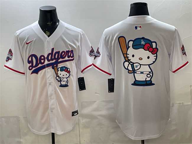 Men's Los Angeles Dodgers Team Big Logo White Hello Kitty Night 2025 World Series Champions Patch Stitched Jersey Dzhi,We sell and wholesale Men's Los Angeles Dodgers Team Big Logo White Hello Kitty Night 2025 World Series Champions Patch Stitched Jersey Dzhi on line form chian!