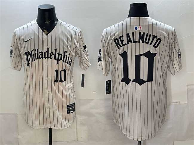 Men's Philadelphia Phillies #10 J.T. Realmuto Cream Pinstripe Gothic Vapor Limited Stitched Jersey,We sell and wholesale Men's Philadelphia Phillies #10 J.T. Realmuto Cream Pinstripe Gothic Vapor Limited Stitched Jersey on line form chian!