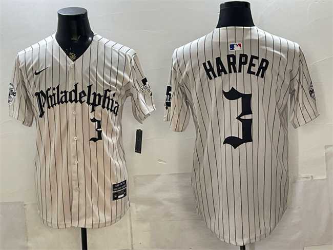 Men's Philadelphia Phillies #3 Bryce Harper Cream Pinstripe Gothic Vapor Limited Stitched Jersey,We sell and wholesale Men's Philadelphia Phillies #3 Bryce Harper Cream Pinstripe Gothic Vapor Limited Stitched Jersey on line form chian!