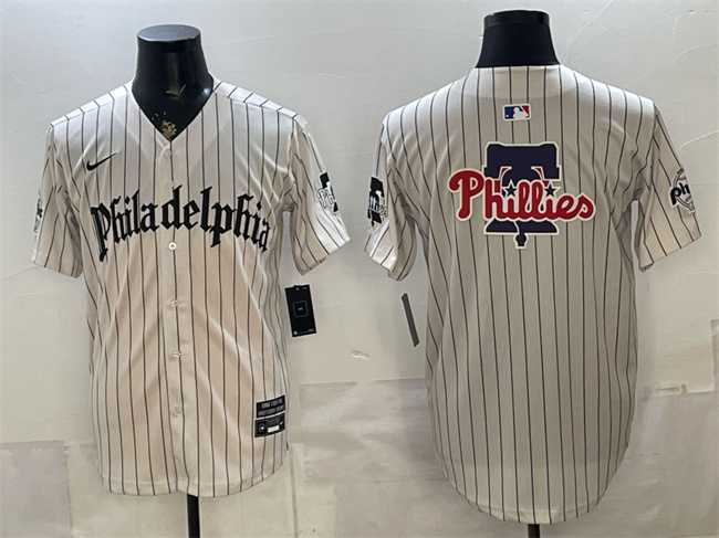 Men's Philadelphia Phillies Team Big Logo Cream Pinstripe Gothic Vapor Limited Stitched Jersey Dzhi,We sell and wholesale Men's Philadelphia Phillies Team Big Logo Cream Pinstripe Gothic Vapor Limited Stitched Jersey Dzhi on line form chian!