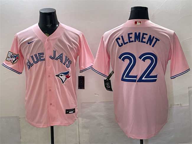 Men's Toronto Blue Jays #22 Ernie Clement Pink 50 Seasons Patch Stitched Jersey,We sell and wholesale Men's Toronto Blue Jays #22 Ernie Clement Pink 50 Seasons Patch Stitched Jersey on line form chian!