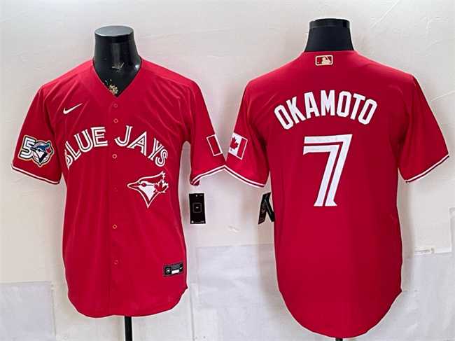 Men's Toronto Blue Jays #7 Kazuma Okamoto Red 50 Seasons Patch Stitched Jersey,We sell and wholesale Men's Toronto Blue Jays #7 Kazuma Okamoto Red 50 Seasons Patch Stitched Jersey on line form chian!