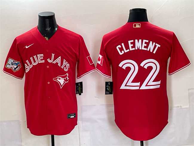 Men's Toronto Blue Jays #22 Ernie Clement Red 50 Seasons Patch Stitched Jersey,We sell and wholesale Men's Toronto Blue Jays #22 Ernie Clement Red 50 Seasons Patch Stitched Jersey on line form chian!