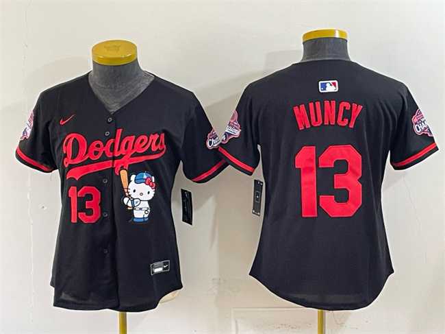 Women's Los Angeles Dodgers #13 Max Muncy Black Hello Kitty Night 2025 World Series Champions Patch Stitched Jersey Dzhi,We sell and wholesale Women's Los Angeles Dodgers #13 Max Muncy Black Hello Kitty Night 2025 World Series Champions Patch Stitched Jersey Dzhi on line form chian!