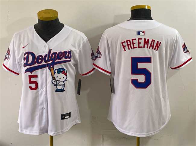 Women's Los Angeles Dodgers #5 Freddie Freeman White Hello Kitty Night 2025 World Series Champions Patch Stitched Jersey Dzhi,We sell and wholesale Women's Los Angeles Dodgers #5 Freddie Freeman White Hello Kitty Night 2025 World Series Champions Patch Stitched Jersey Dzhi on line form chian!