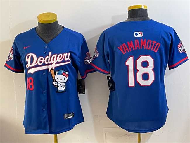Women's Los Angeles Dodgers #18 Yoshinobu Yamamoto Royal Hello Kitty Night 2025 World Series Champions Patch Stitched Jersey Dzhi,We sell and wholesale Women's Los Angeles Dodgers #18 Yoshinobu Yamamoto Royal Hello Kitty Night 2025 World Series Champions Patch Stitched Jersey Dzhi on line form chian!