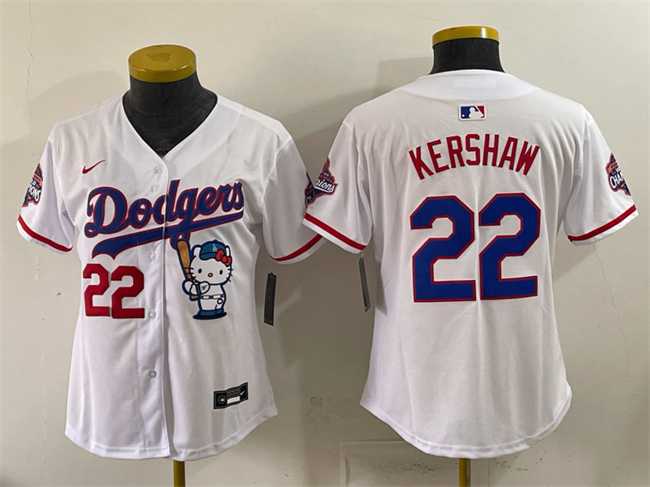 Women's Los Angeles Dodgers #22 Clayton Kershaw White Hello Kitty Night 2025 World Series Champions Patch Stitched Jersey Dzhi,We sell and wholesale Women's Los Angeles Dodgers #22 Clayton Kershaw White Hello Kitty Night 2025 World Series Champions Patch Stitched Jersey Dzhi on line form chian!