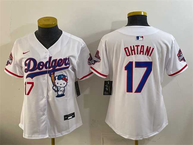 Women's Los Angeles Dodgers #17 Shohei Ohtani White Hello Kitty Night 2025 World Series Champions Patch Stitched Jersey Dzhi,We sell and wholesale Women's Los Angeles Dodgers #17 Shohei Ohtani White Hello Kitty Night 2025 World Series Champions Patch Stitched Jersey Dzhi on line form chian!