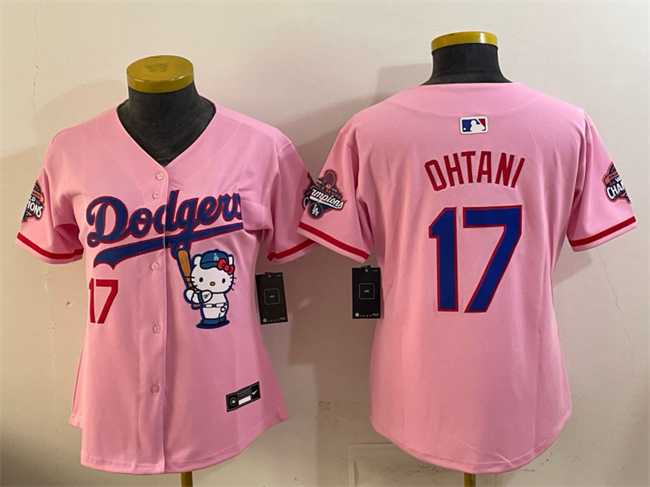 Women's Los Angeles Dodgers #17 Shohei Ohtani Pink Hello Kitty Night 2025 World Series Champions Patch Stitched Jersey Dzhi,We sell and wholesale Women's Los Angeles Dodgers #17 Shohei Ohtani Pink Hello Kitty Night 2025 World Series Champions Patch Stitched Jersey Dzhi on line form chian!