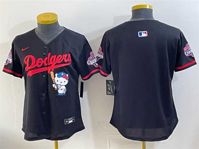 Women's Los Angeles Dodgers Blank Black Hello Kitty Night 2025 World Series Champions Patch Stitched Jersey Dzhi,We sell and wholesale Women's Los Angeles Dodgers Blank Black Hello Kitty Night 2025 World Series Champions Patch Stitched Jersey Dzhi on line form chian!