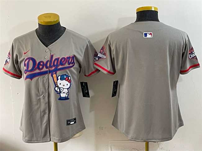 Women's Los Angeles Dodgers Blank Grey Hello Kitty Night 2025 World Series Champions Patch Stitched Jersey Dzhi,We sell and wholesale Women's Los Angeles Dodgers Blank Grey Hello Kitty Night 2025 World Series Champions Patch Stitched Jersey Dzhi on line form chian!