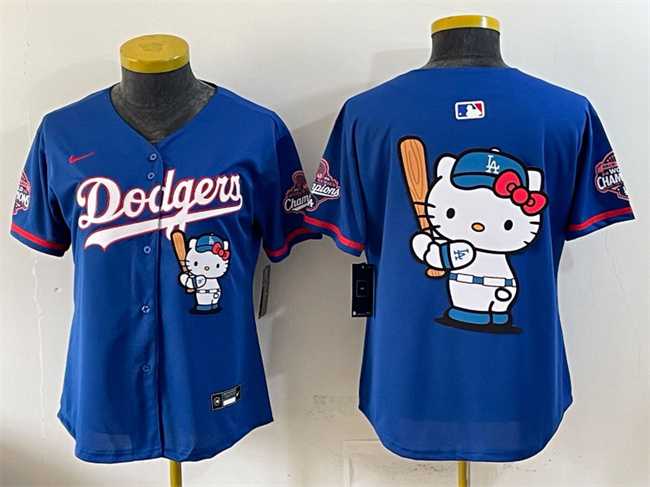 Women's Los Angeles Dodgers Team Big Logo Royal Hello Kitty Night 2025 World Series Champions Patch Stitched Jersey Dzhi,We sell and wholesale Women's Los Angeles Dodgers Team Big Logo Royal Hello Kitty Night 2025 World Series Champions Patch Stitched Jersey Dzhi on line form chian!