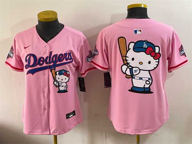 Women's Los Angeles Dodgers Team Big Logo Pink Hello Kitty Night 2025 World Series Champions Patch Stitched Jersey Dzhi,We sell and wholesale Women's Los Angeles Dodgers Team Big Logo Pink Hello Kitty Night 2025 World Series Champions Patch Stitched Jersey Dzhi on line form chian!