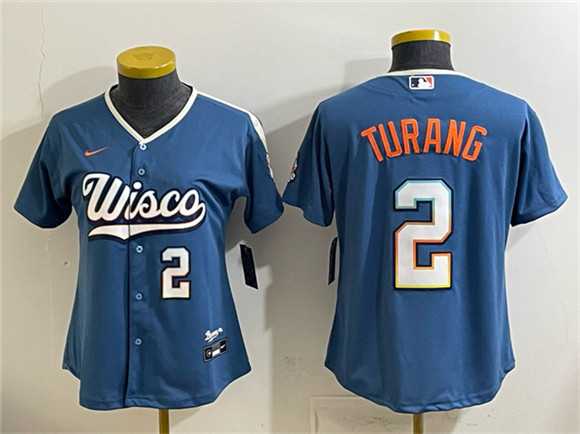 Women's Milwaukee Brewers #2 Brice Turang Mineral Blue 2026 City Connect Stadium Stitched Jersey,We sell and wholesale Women's Milwaukee Brewers #2 Brice Turang Mineral Blue 2026 City Connect Stadium Stitched Jersey on line form chian!