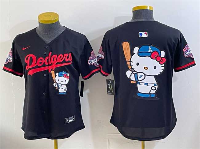 Women's Los Angeles Dodgers Team Big Logo Black Hello Kitty Night 2025 World Series Champions Patch Stitched Jersey Dzhi,We sell and wholesale Women's Los Angeles Dodgers Team Big Logo Black Hello Kitty Night 2025 World Series Champions Patch Stitched Jersey Dzhi on line form chian!
