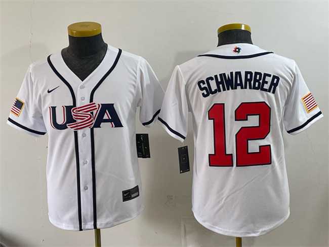 Youth USA Baseball #12 Kyle Schwarber White 2026 World Baseball Classic Home Stadium Stitched Jersey,We sell and wholesale Youth USA Baseball #12 Kyle Schwarber White 2026 World Baseball Classic Home Stadium Stitched Jersey on line form chian!