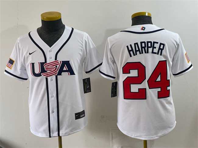 Youth USA Baseball #24 Bryce Harper White 2026 World Baseball Classic Home Stadium Stitched Jersey,We sell and wholesale Youth USA Baseball #24 Bryce Harper White 2026 World Baseball Classic Home Stadium Stitched Jersey on line form chian!