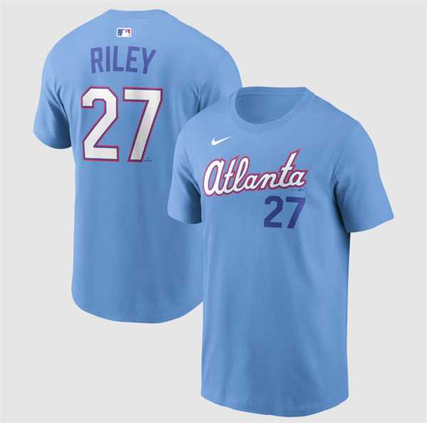 Men's Atlanta Braves #27 Austin Riley Powder Blue 2026 City Connect T-Shirt,We sell and wholesale Men's Atlanta Braves #27 Austin Riley Powder Blue 2026 City Connect T-Shirt on line form chian!