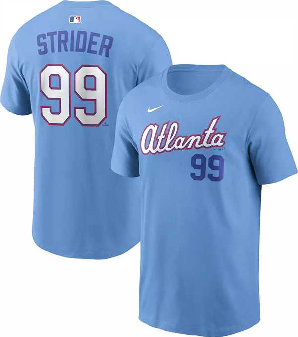 Men's Atlanta Braves #99 Spencer Strider Powder Blue 2026 City Connect T-Shirt,We sell and wholesale Men's Atlanta Braves #99 Spencer Strider Powder Blue 2026 City Connect T-Shirt on line form chian!