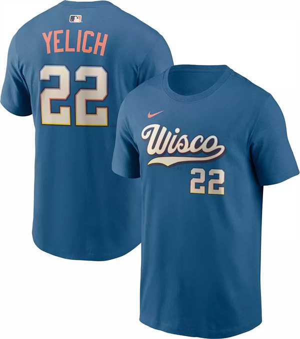 Men's Milwaukee Brewers #22 Christian Yelich Mineral Blue 2026 City Connect T-Shirt,We sell and wholesale Men's Milwaukee Brewers #22 Christian Yelich Mineral Blue 2026 City Connect T-Shirt on line form chian!