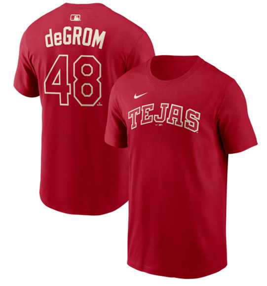Men's Texas Rangers #48 Jacob deGrom Red 2026 City Connect Name & Number T-Shirt,We sell and wholesale Men's Texas Rangers #48 Jacob deGrom Red 2026 City Connect Name & Number T-Shirt on line form chian!