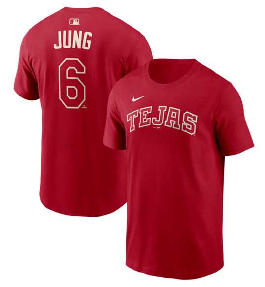 Men's Texas Rangers #6 Josh Jung Red 2026 City Connect Name & Number T-Shirt,We sell and wholesale Men's Texas Rangers #6 Josh Jung Red 2026 City Connect Name & Number T-Shirt on line form chian!