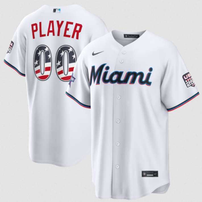 Men's Miami Marlins Active Player Custom White 2026 All-Star Edition Stars & Stripes & USA 250 Fourth of July Home Stadium Stitched Baseball Jersey,We sell and wholesale Men's Miami Marlins Active Player Custom White 2026 All-Star Edition Stars & Stripes & USA 250 Fourth of July Home Stadium Stitched Baseball Jersey on line form chian!