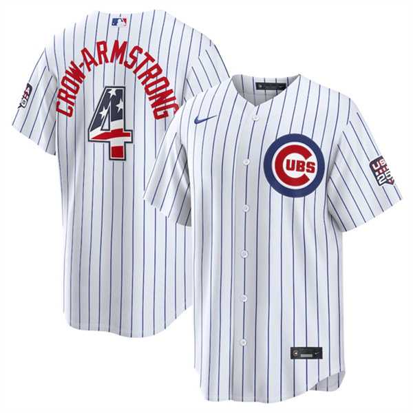 Men's Chicago Cubs #4 Pete Crow-Armstrong White 2026 USA 250 Fourth of July Home Stadium Stitched Jersey Dzhi,We sell and wholesale Men's Chicago Cubs #4 Pete Crow-Armstrong White 2026 USA 250 Fourth of July Home Stadium Stitched Jersey Dzhi on line form chian!