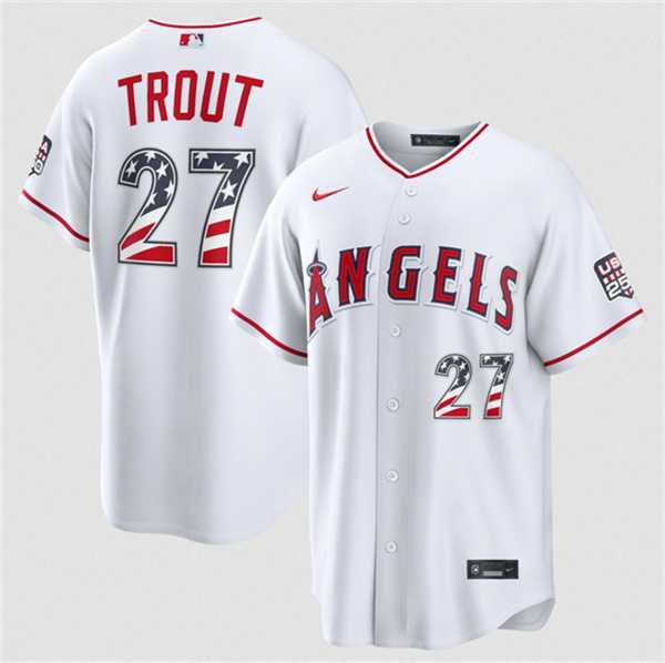 Men's Los Angeles Angels #27 Mike Trout 2026 White USA 250 Fourth of July Home Stadium Stitched Jersey Dzhi,We sell and wholesale Men's Los Angeles Angels #27 Mike Trout 2026 White USA 250 Fourth of July Home Stadium Stitched Jersey Dzhi on line form chian!