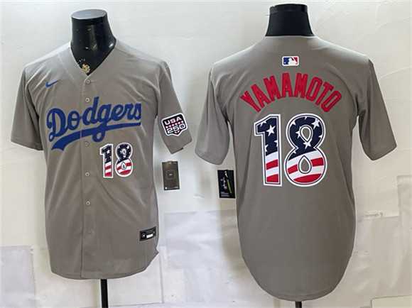 Men's Los Angeles Dodgers #18 Yoshinobu Yamamoto Gray USA 250 Fourth of July Stitched Jersey Dzhi,We sell and wholesale Men's Los Angeles Dodgers #18 Yoshinobu Yamamoto Gray USA 250 Fourth of July Stitched Jersey Dzhi on line form chian!