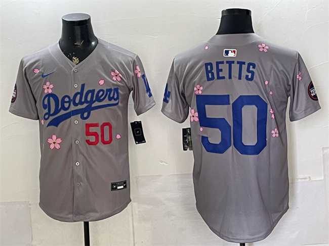 Men's Los Angeles Dodgers #50 Mookie Betts Grey 2025 Tokyo Series Limited Stitched Jersey,We sell and wholesale Men's Los Angeles Dodgers #50 Mookie Betts Grey 2025 Tokyo Series Limited Stitched Jersey on line form chian!