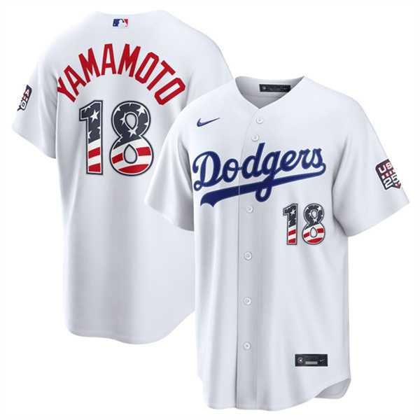 Men's Los Angeles Dodgers #18 Yoshinobu Yamamoto White USA 250 Fourth of July Home Stitched Jersey Dzhi,We sell and wholesale Men's Los Angeles Dodgers #18 Yoshinobu Yamamoto White USA 250 Fourth of July Home Stitched Jersey Dzhi on line form chian!