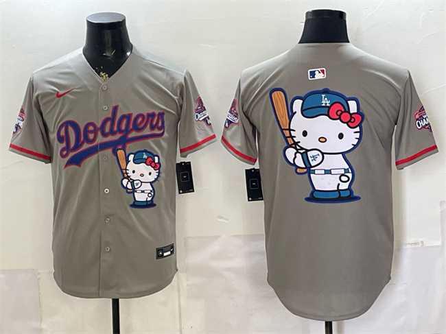 Men's Los Angeles Dodgers Team Big Logo Grey Hello Kitty Night 2025 World Series Champions Patch Stitched Jersey Dzhi,We sell and wholesale Men's Los Angeles Dodgers Team Big Logo Grey Hello Kitty Night 2025 World Series Champions Patch Stitched Jersey Dzhi on line form chian!
