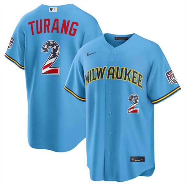 Men's Milwaukee Brewers #2 Brice Turang Blue 2026 USA 250 Fourth of July Home Stadium Stitched Jersey Dzhi,We sell and wholesale Men's Milwaukee Brewers #2 Brice Turang Blue 2026 USA 250 Fourth of July Home Stadium Stitched Jersey Dzhi on line form chian!
