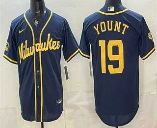 Men's Milwaukee Brewers #19 Robin Yount Navy Blue Stitched Cool Base Jersey,We sell and wholesale Men's Milwaukee Brewers #19 Robin Yount Navy Blue Stitched Cool Base Jersey on line form chian!