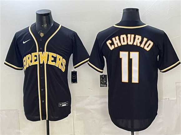 Men's Milwaukee Brewers #11 Jackson Chourio 2026 Fashion Replica Black Out Stitched Jersey,We sell and wholesale Men's Milwaukee Brewers #11 Jackson Chourio 2026 Fashion Replica Black Out Stitched Jersey on line form chian!