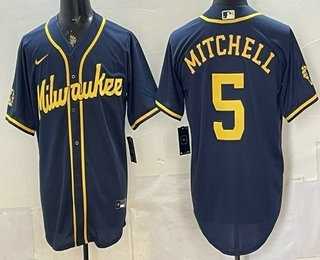 Men's Milwaukee Brewers #5 Garrett Mitchell Navy Blue Stitched Cool Base Jersey,We sell and wholesale Men's Milwaukee Brewers #5 Garrett Mitchell Navy Blue Stitched Cool Base Jersey on line form chian!