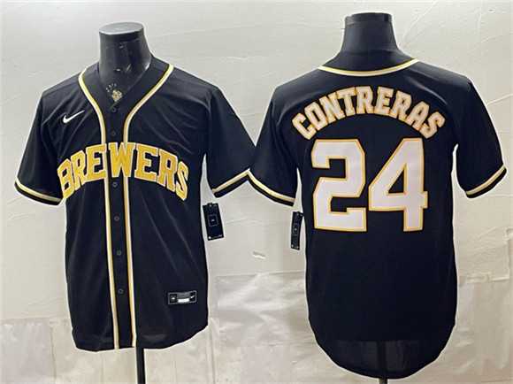 Men's Milwaukee Brewers #24 William Contreras 2026 Fashion Replica Black Out Stitched Jersey,We sell and wholesale Men's Milwaukee Brewers #24 William Contreras 2026 Fashion Replica Black Out Stitched Jersey on line form chian!