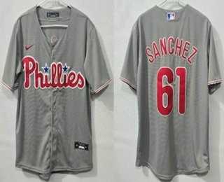 Men's Philadelphia Phillies #61 Cristopher Sanchez Grey Cool Base Jersey,We sell and wholesale Men's Philadelphia Phillies #61 Cristopher Sanchez Grey Cool Base Jersey on line form chian!