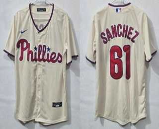 Men's Philadelphia Phillies #61 Cristopher Sanchez Cream Cool Base Jersey,We sell and wholesale Men's Philadelphia Phillies #61 Cristopher Sanchez Cream Cool Base Jersey on line form chian!