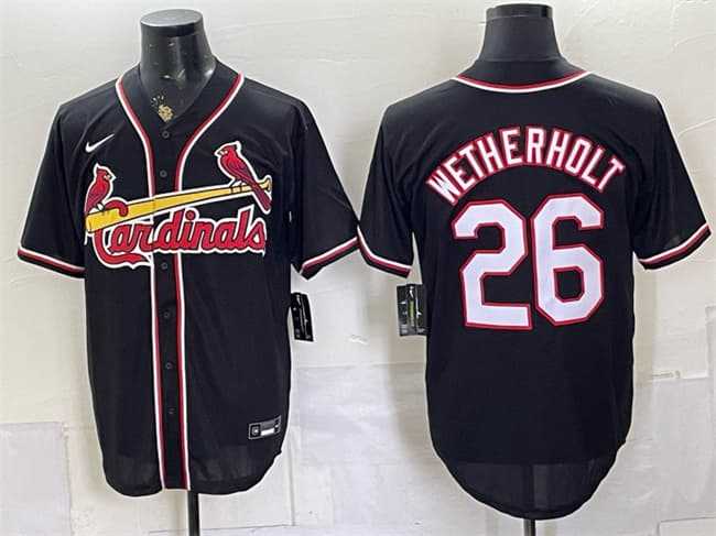 Men's St. Louis Cardinals #26 JJ Wetherholt 2026 Fashion Replica Black Out Stitched Jersey,We sell and wholesale Men's St. Louis Cardinals #26 JJ Wetherholt 2026 Fashion Replica Black Out Stitched Jersey on line form chian!