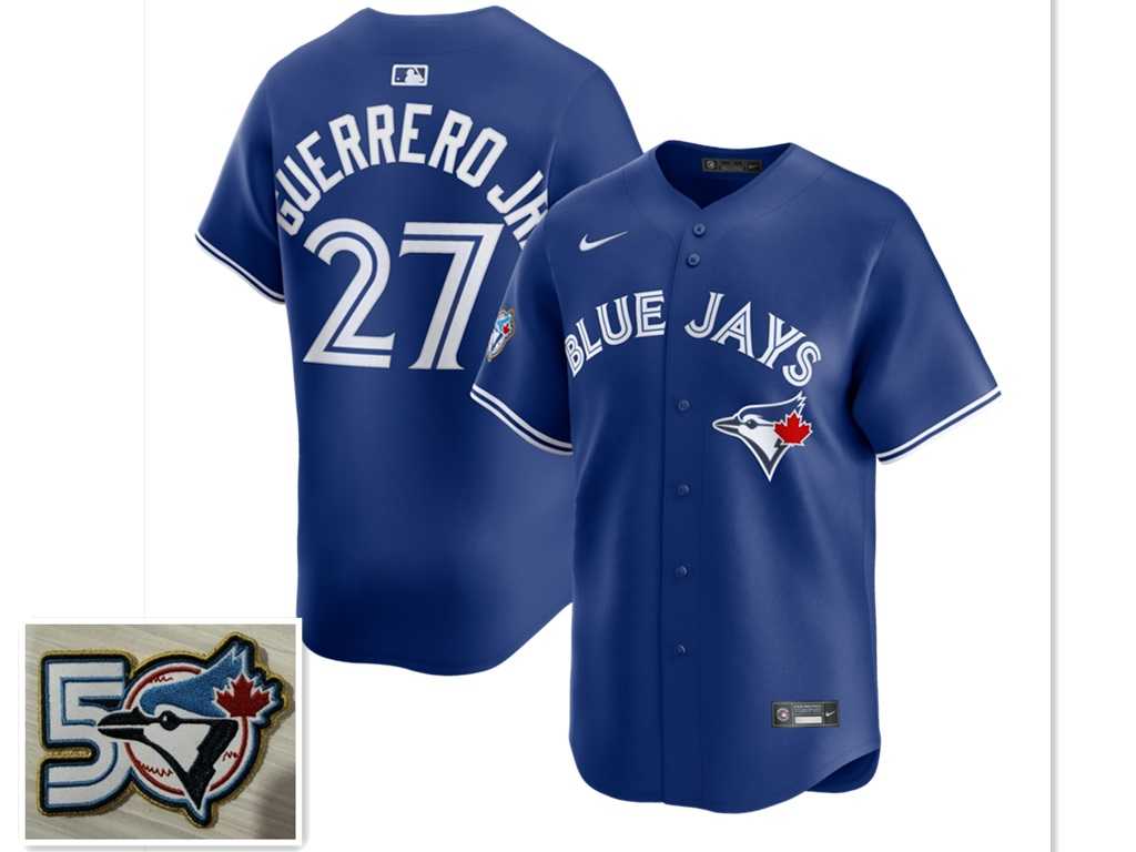 Men's Toronto Blue Jays #27 Vladimir Guerrero Jr. Royal 50th Anniversary Alternate Limited Jersey,We sell and wholesale Men's Toronto Blue Jays #27 Vladimir Guerrero Jr. Royal 50th Anniversary Alternate Limited Jersey on line form chian!