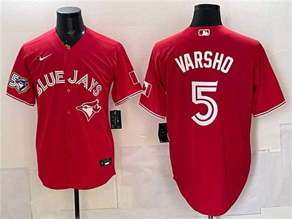 Men's Toronto Blue Jays #5 Daulton Varsho Red 50 Seasons Patch Stitched Jersey,We sell and wholesale Men's Toronto Blue Jays #5 Daulton Varsho Red 50 Seasons Patch Stitched Jersey on line form chian!