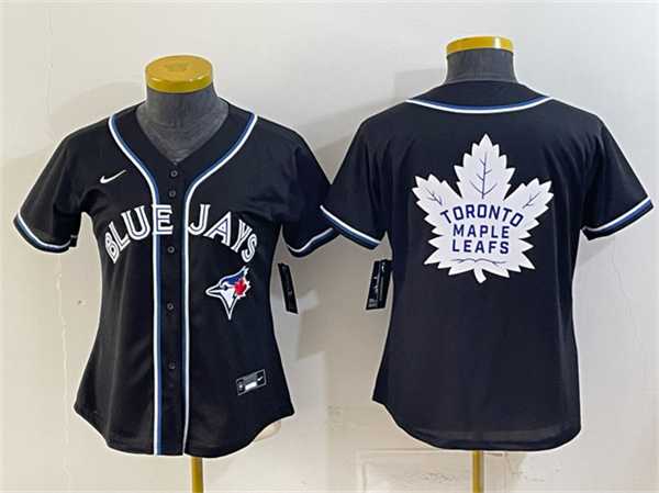 Women's Toronto Blue Jays & Leafs With White Leafs Logo 2026 Fashion Replica Black Out Stitched Jersey(Run Small) Dzhi,We sell and wholesale Women's Toronto Blue Jays & Leafs With White Leafs Logo 2026 Fashion Replica Black Out Stitched Jersey(Run Small) Dzhi on line form chian!