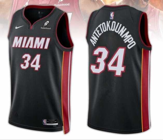 Men's Miami Heat #34 Giannis Antetokounmpo Black 2025 Icon Edition Swingman Stitched Basketball Jersey Dzhi,We sell and wholesale Men's Miami Heat #34 Giannis Antetokounmpo Black 2025 Icon Edition Swingman Stitched Basketball Jersey Dzhi on line form chian!