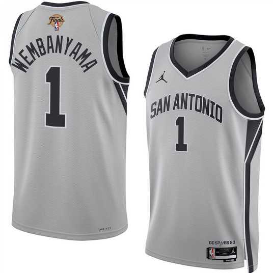 Men's San Antonio Spurs #1 Victor Wembanyama Gray 2026 Finals Patch Stitched Basketball Jersey Dzhi,We sell and wholesale Men's San Antonio Spurs #1 Victor Wembanyama Gray 2026 Finals Patch Stitched Basketball Jersey Dzhi on line form chian!