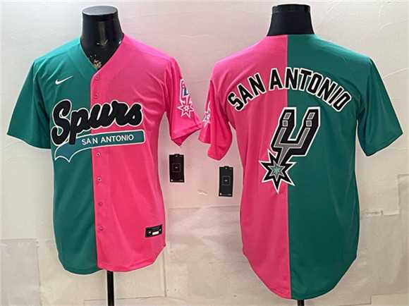 Men's San Antonio Spurs Team Big Logo Teal Pink Split Stitched Jersey Dzhi,We sell and wholesale Men's San Antonio Spurs Team Big Logo Teal Pink Split Stitched Jersey Dzhi on line form chian!