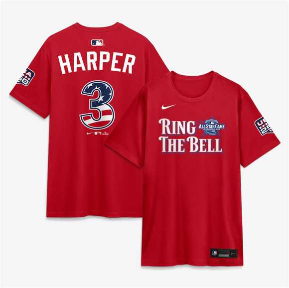 Men's National League #3 Bryce Harper Red 2026 All-Star Game Name & Number T-Shirt,We sell and wholesale Men's National League #3 Bryce Harper Red 2026 All-Star Game Name & Number T-Shirt on line form chian!